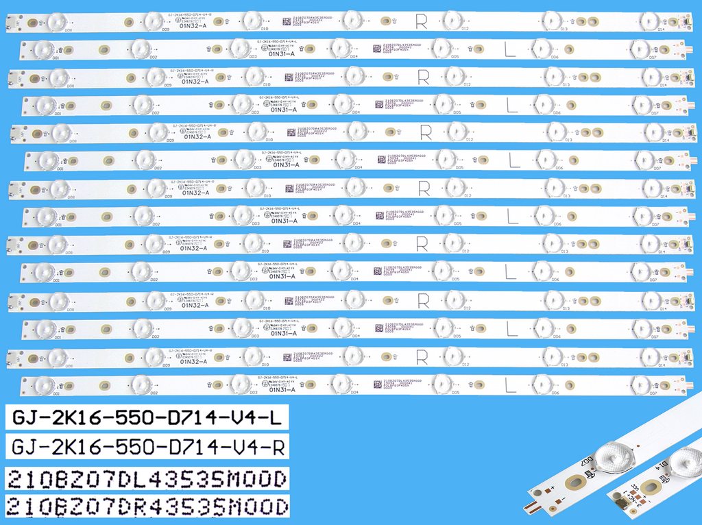 LED podsvit sada Philips 55" náhrada celkem 14 pásků / DLED backlight set Philips  GJ-2K16-550-D714-V4-L + GJ-2K16-550-D714-V4-R / 210BZ07DL43535M00D + 210BZ07DR43535M00D / 996592003823 / 996599001110