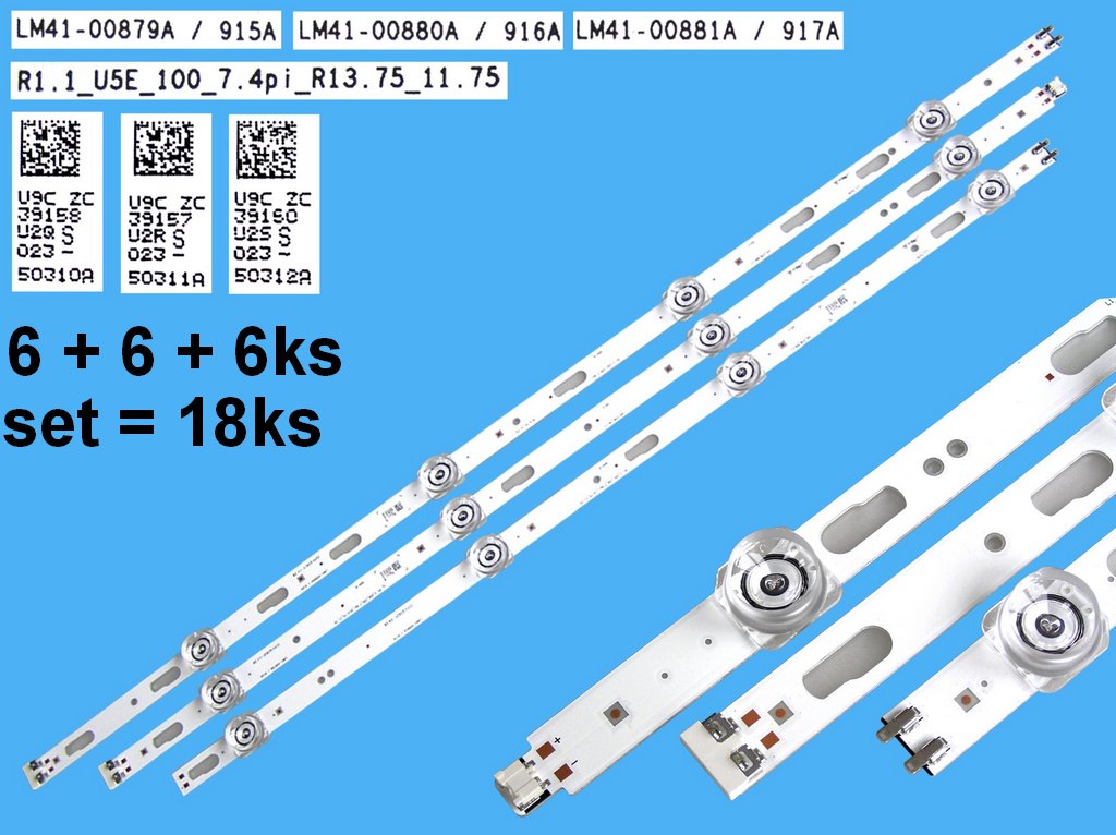 LED podsvit sada Samsung 75CU7172  BN96-50310A + BN96-50311A + BN96-50312A celkem 18 kusů / LED Backlight Assy  LM41-00879A / 915A + LM41-00880A / 916A + LM41-00881A / 917A  náhradní výrobce