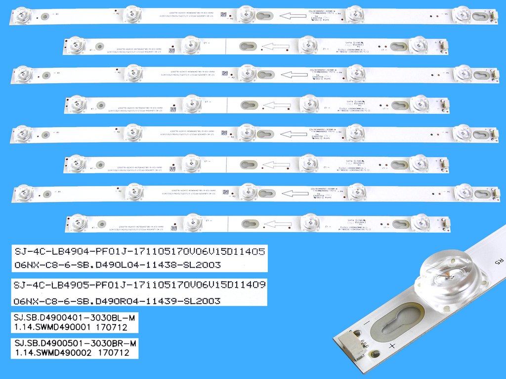 LED podsvit sada Thomson TOT-49D2900  celkem 8 pásků / DLED TOTAL ARRAY SJ-4C-LB4904-PF01J + SJ-4C-LB4905-PF01J / D4900401-3030BL + D4900401-3030BR