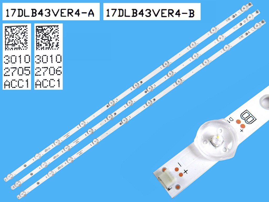 LED podsvit sada Vestel 17DLB43VER4  celkem 3 pásky 800mm / D-LED BAR. VESTEL 17DLB43VER4-A / 30102705 + 17DLB43VER4-B / 30102706