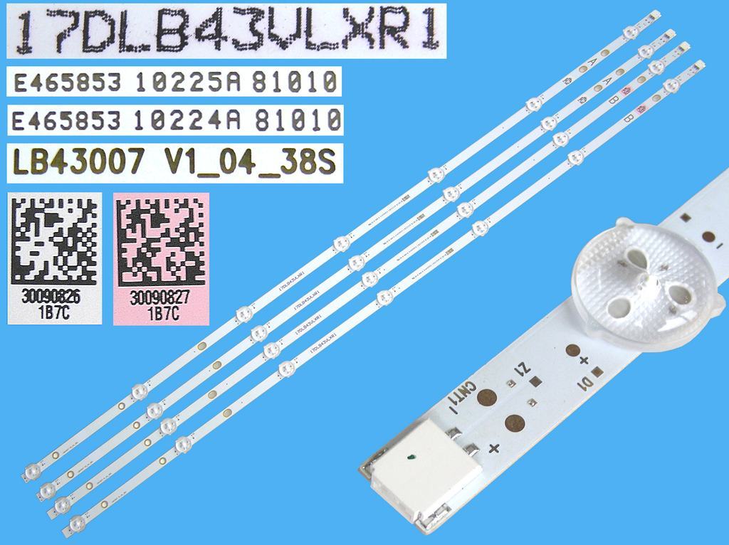 LED podsvit sada Vestel 17DLB43VLXR1 celkem 4 pásky 805mm / D-LED BAR.43DL VNB 23349477 / 30090826 + 30090827