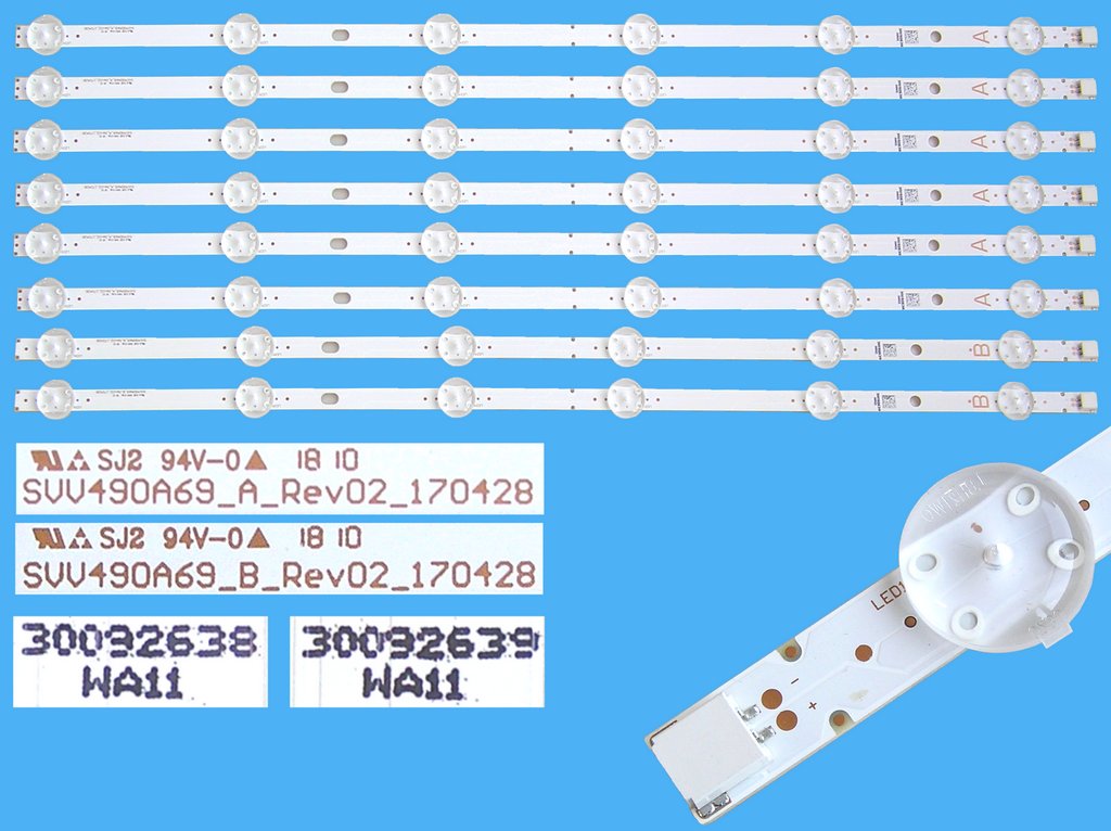 LED podsvit sada vestel 49" celkem 8 pásků 520mm / Vestel SVV490A69 / 30092638 + 30092639