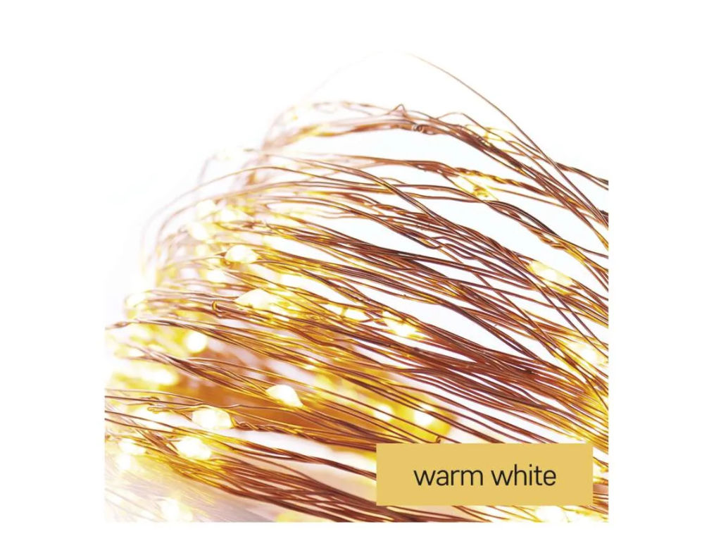 LED vánoční nano řetěz měděný, 0,9 m, 2x AA, vnitřní, teplá bílá, časovač