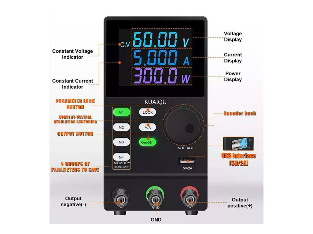 Laboratorní zdroj KUAIQU SPPS605D 0 - 60V / 0 - 5A, programovatelný