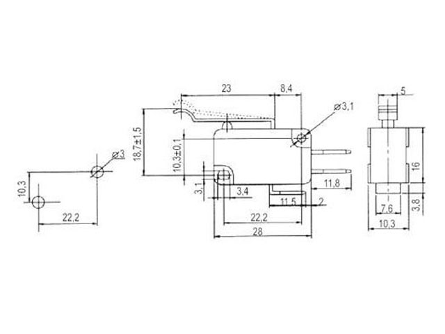 MW MS205 Mikrospínač 10A / 250V AC s páčkou