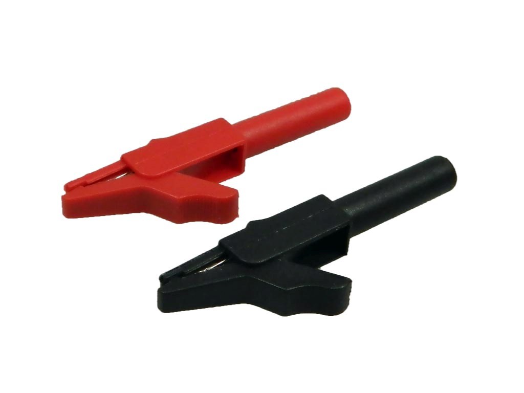 Měřicí krokodýlek na banánek  - sada 2ks, červený + černý, pro větší proudové zatížení
