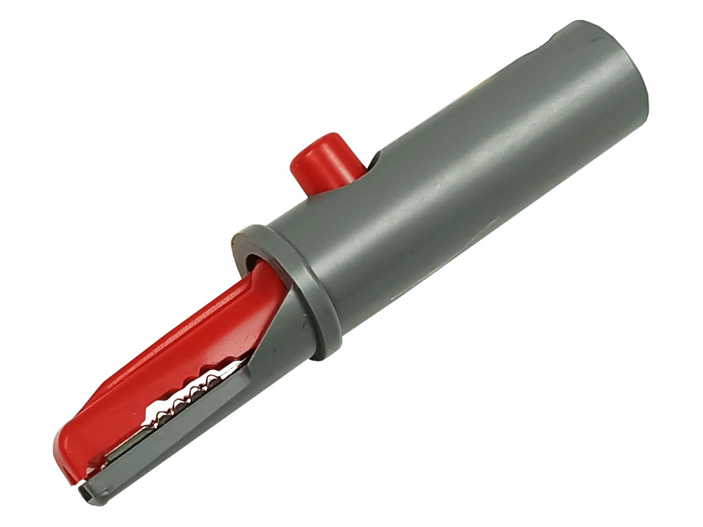 Měřicí krokodýlek na banánek - šedo/červený  HIRSCHMANN AK10RT 