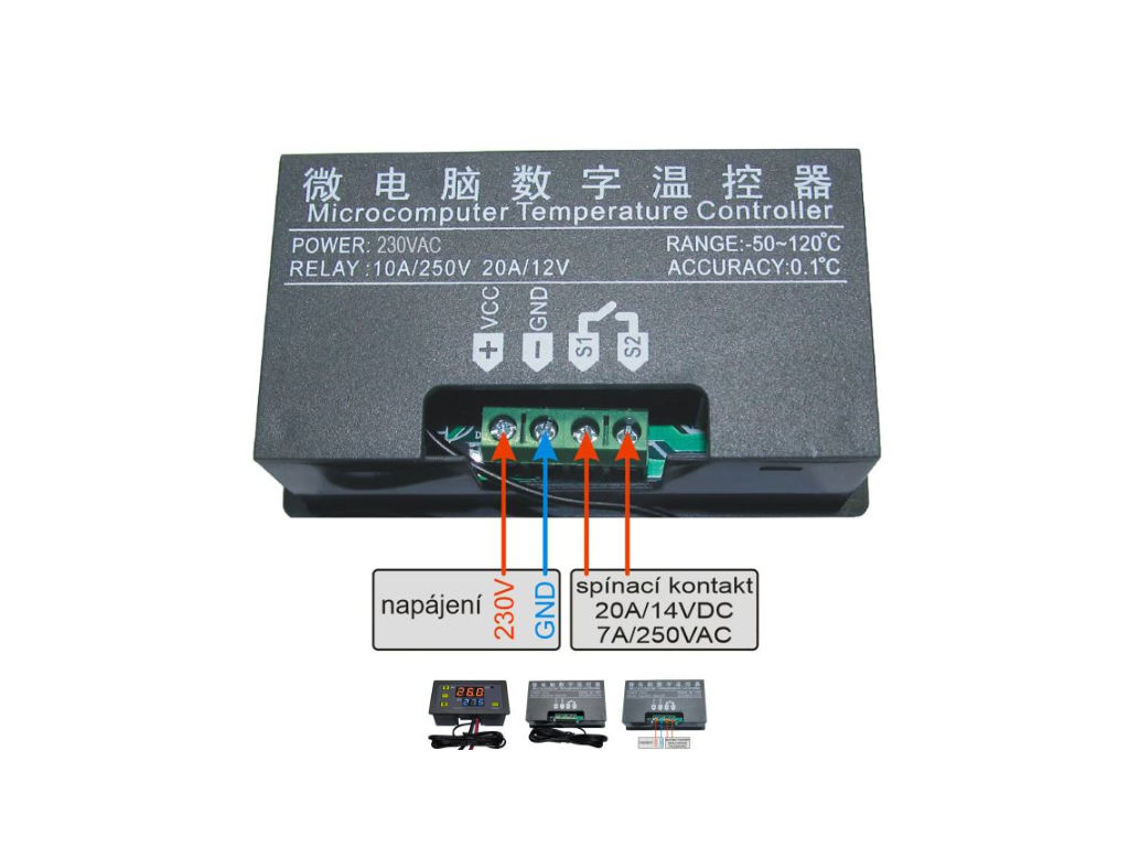 Modul digitální termostat W3230 panelový -55°C  /  +120°C napájení 230V