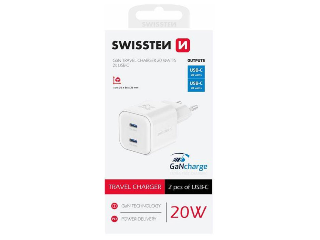 Nabíječka SWISSTEN Power Delivery 2x USB-C 20W bílá