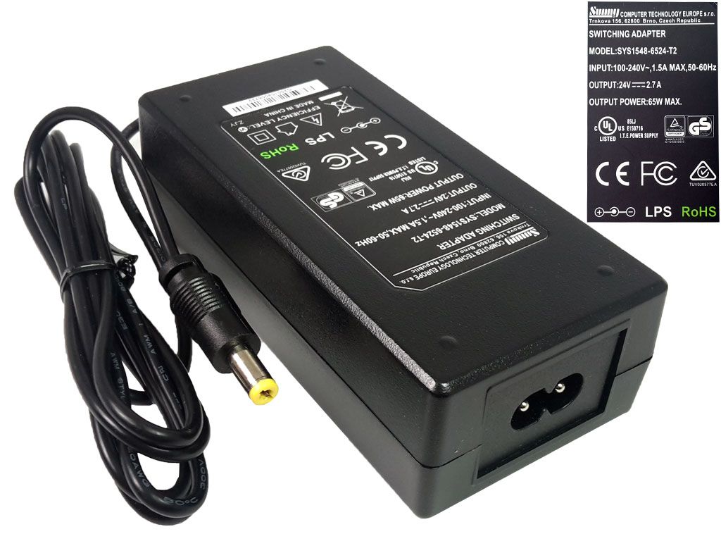 Napaječ univerzální impulzní 24V / 2.7A, konektor 5.5x2.1mm