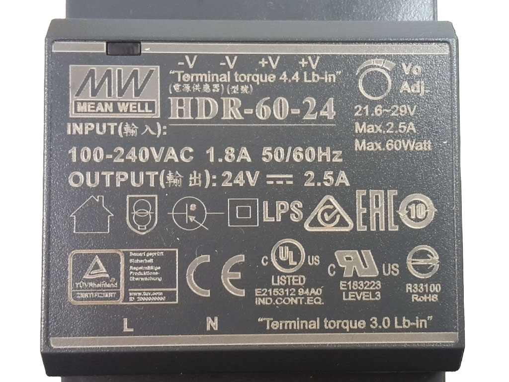 Napaječ / zdroj spínaný na DIN lištu 24V / 2,5A HDR-60-24 MEAN WELL