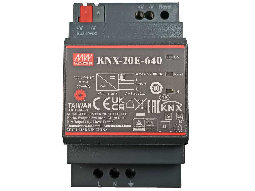 Napaječ / zdroj spínaný na DIN lištu 30V / 0.64A KNX-20E-640 MEAN WELL