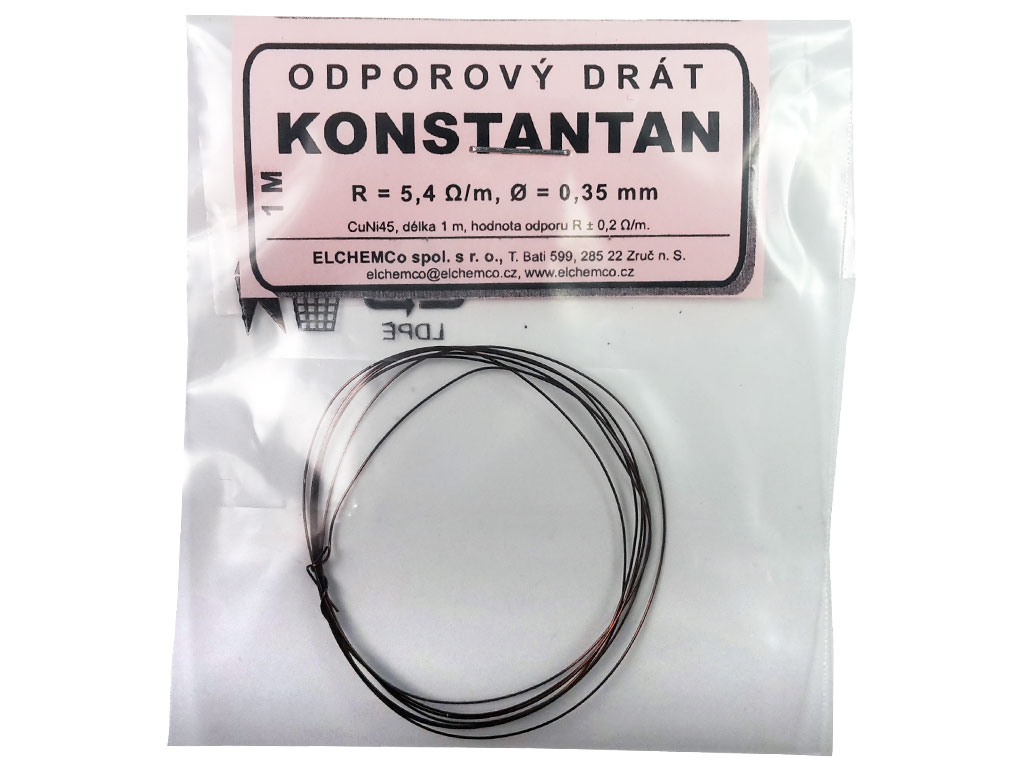 Odporový drát  KONSTANTAN  R=5,4 ohm/m, průměr 0,35mm 
