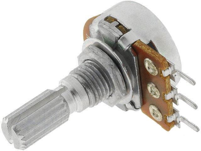 Potenciometr mono otočný 22k / B   č.52  lineární, drážkovaná hřídel 6 x 9mm R16148-1A-2-B22K