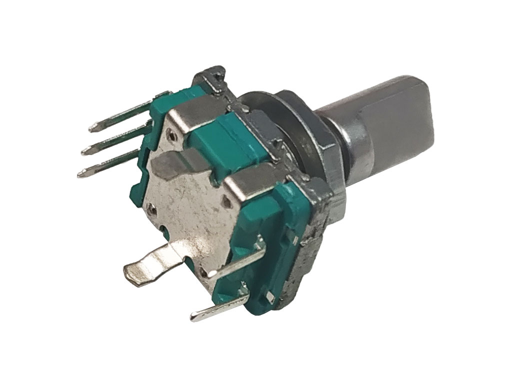 Potenciometr - multifunkční přepínač + tlačítko, D hřídel 10mm / rotary encoder