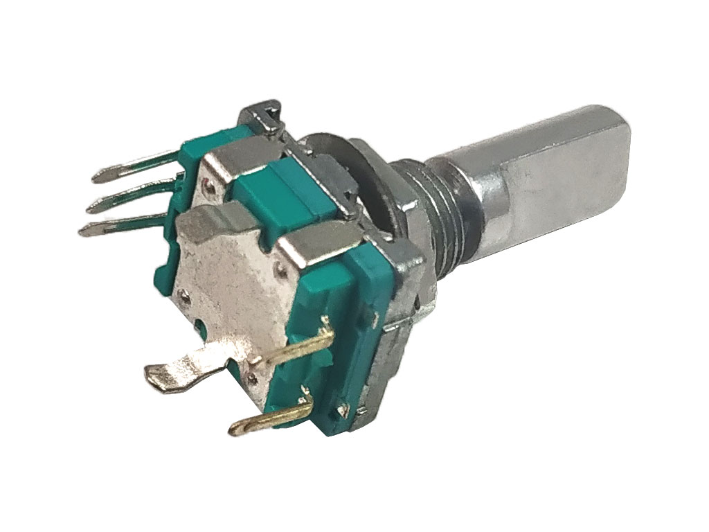 Potenciometr - multifunkční přepínač + tlačítko, D hřídel 13mm / rotary encoder