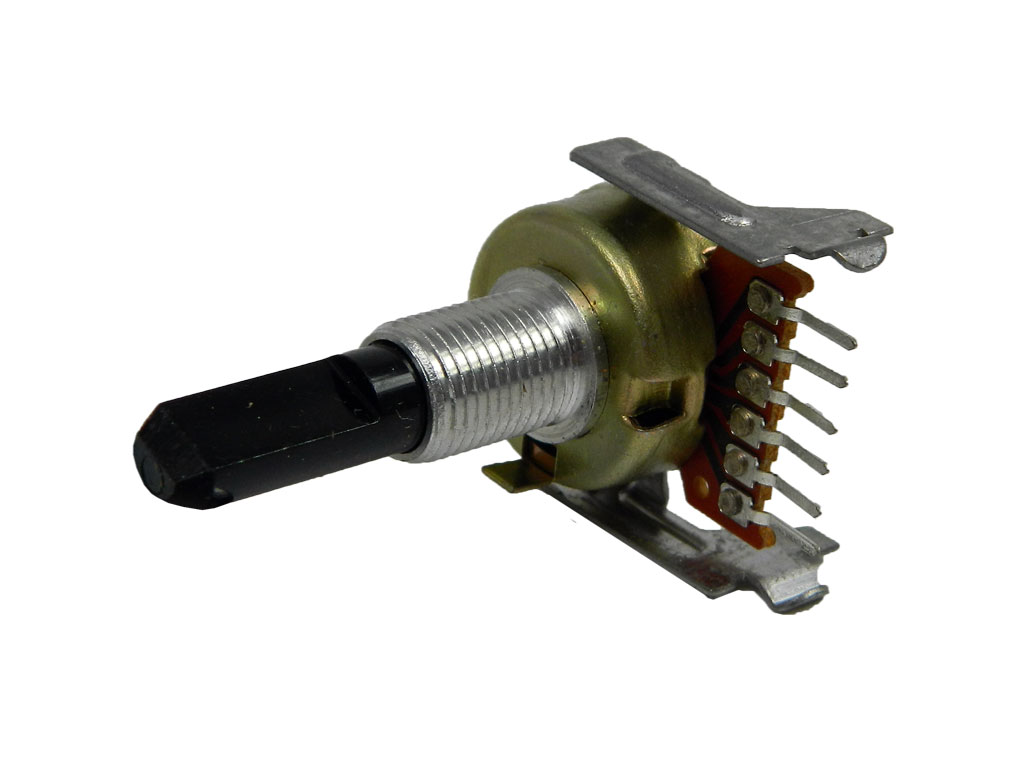 Potenciometr stereo otočný 100k / C č.53, délka hřídele 15mm