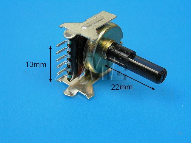Potenciometr stereo otočný 20k / A č.13, délka hřídele 22mm