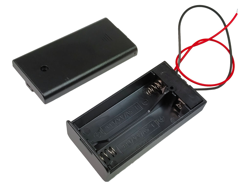 Pouzdro na baterie 2x AA vedle sebe, krabička s vypínačem, vývod vodiče