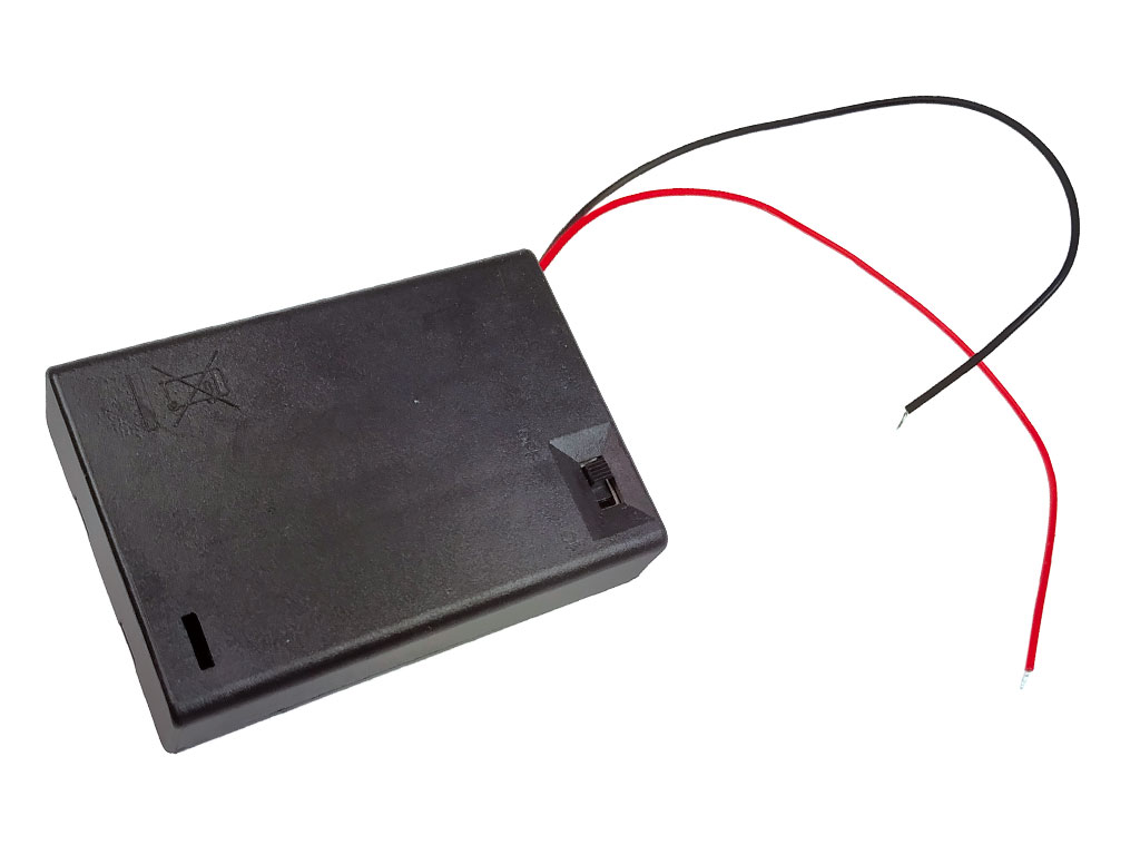 Pouzdro na baterie 3x AA vedle sebe, krabička s vypínačem, vývod vodiče