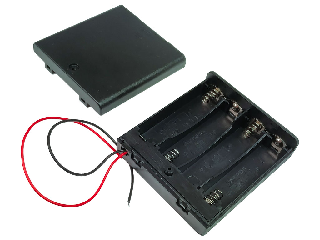 Pouzdro na baterie 4x AA vedle sebe, krabička s vypínačem, vývod vodiče