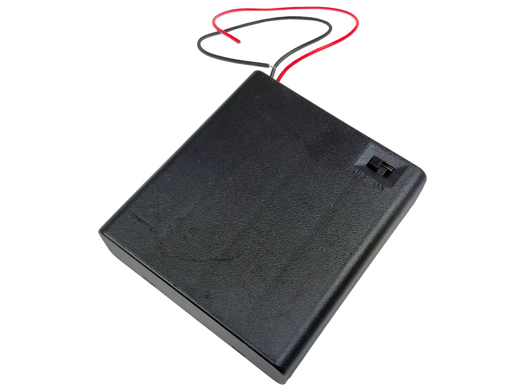 Pouzdro na baterie 4x AA vedle sebe, krabička s vypínačem, vývod vodiče