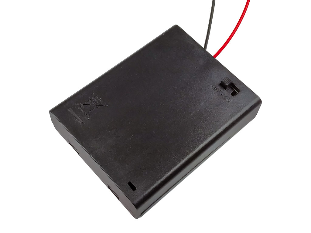 Pouzdro na baterie 4x AAA vedle sebe, krabička s vypínačem, vývod vodiče