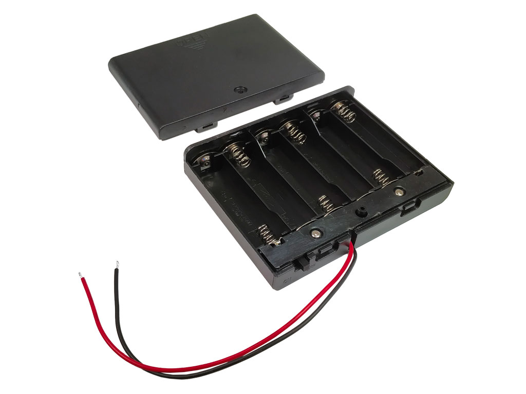 Pouzdro na baterie 6x AA vedle sebe, krabička s vypínačem, vývod vodiče