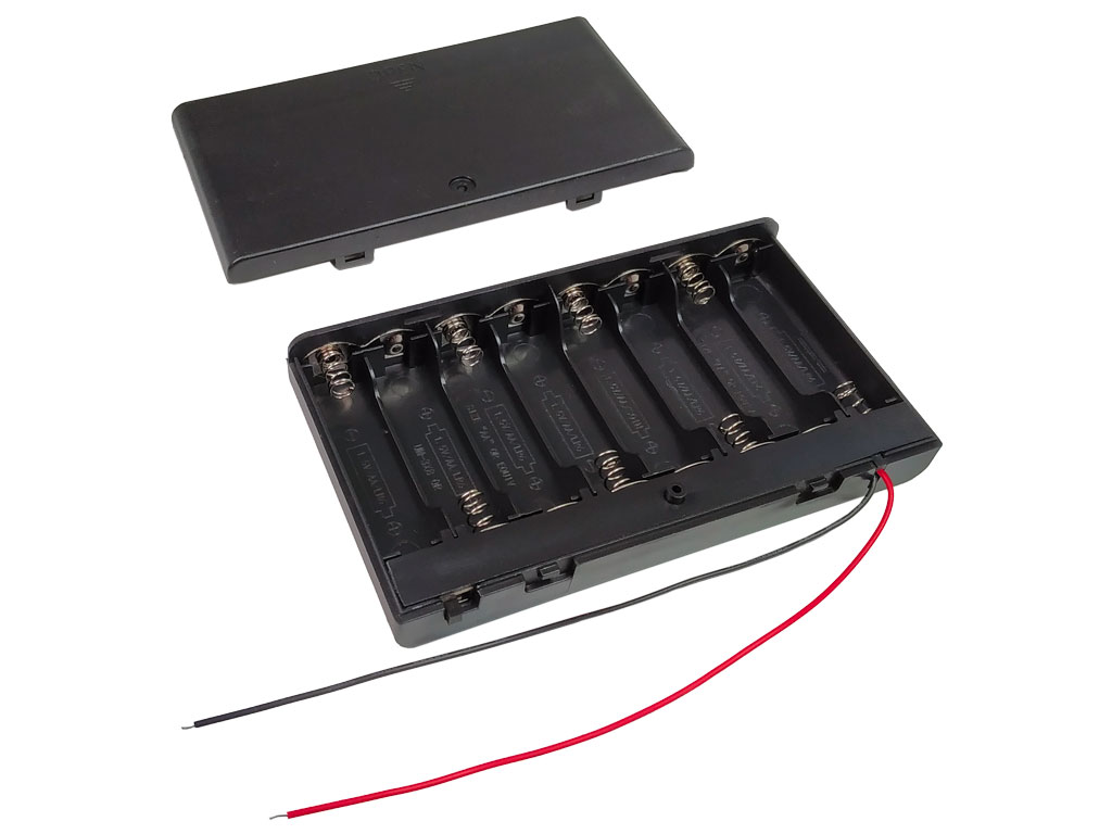 Pouzdro na baterie 8x AA vedle sebe, krabička s vypínačem, vývod vodiče