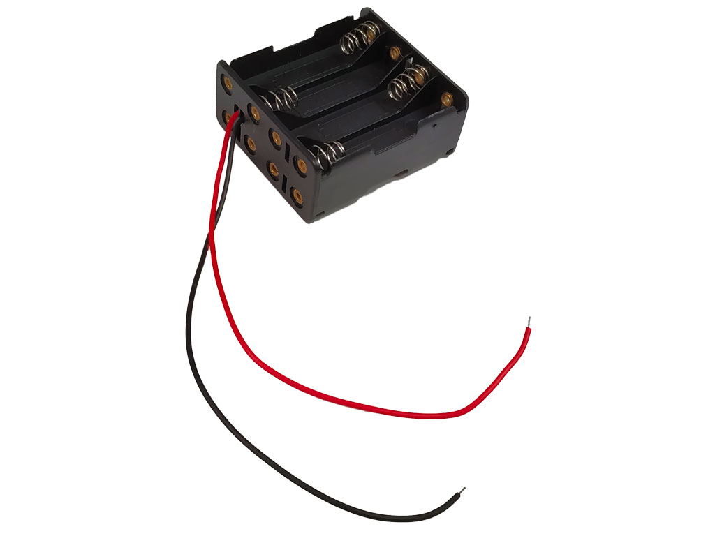 Pouzdro na baterie 8x AAA, 2x4 vedle sebe, vývod vodiče, sériové zapojení