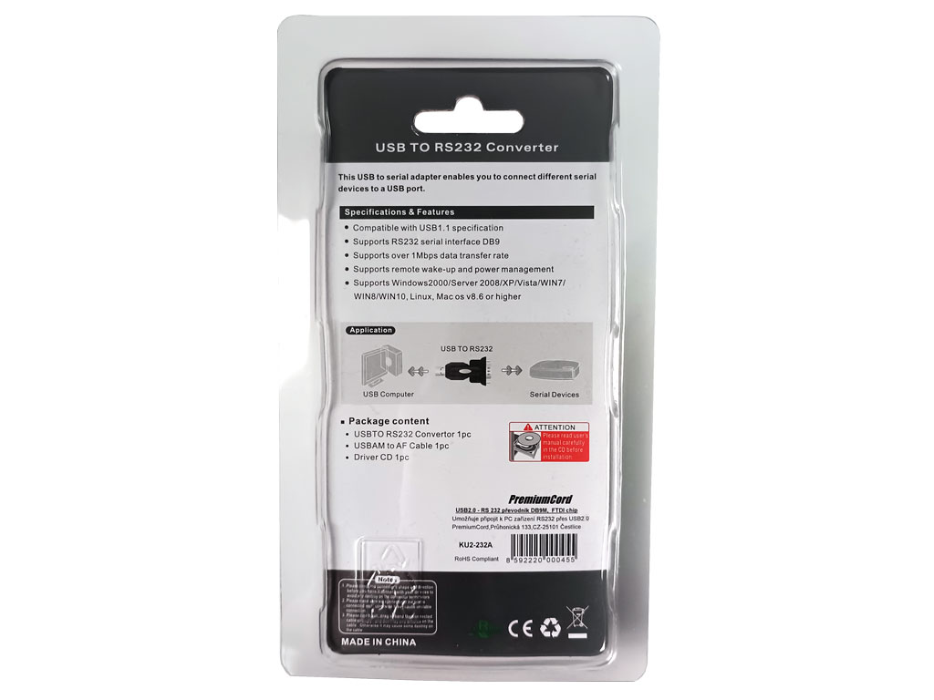 PremiumCord USB 2.0 - RS232 převodník krátký