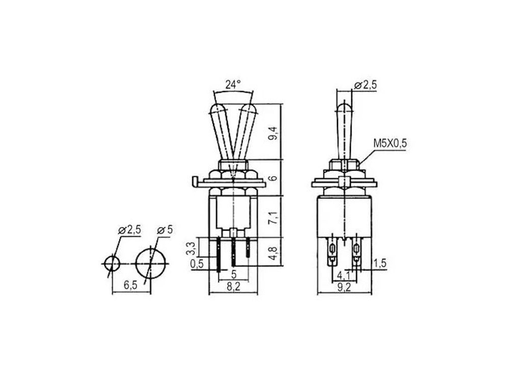 Přepínač páčkový 2 polohy / 6pin ON-ON mini