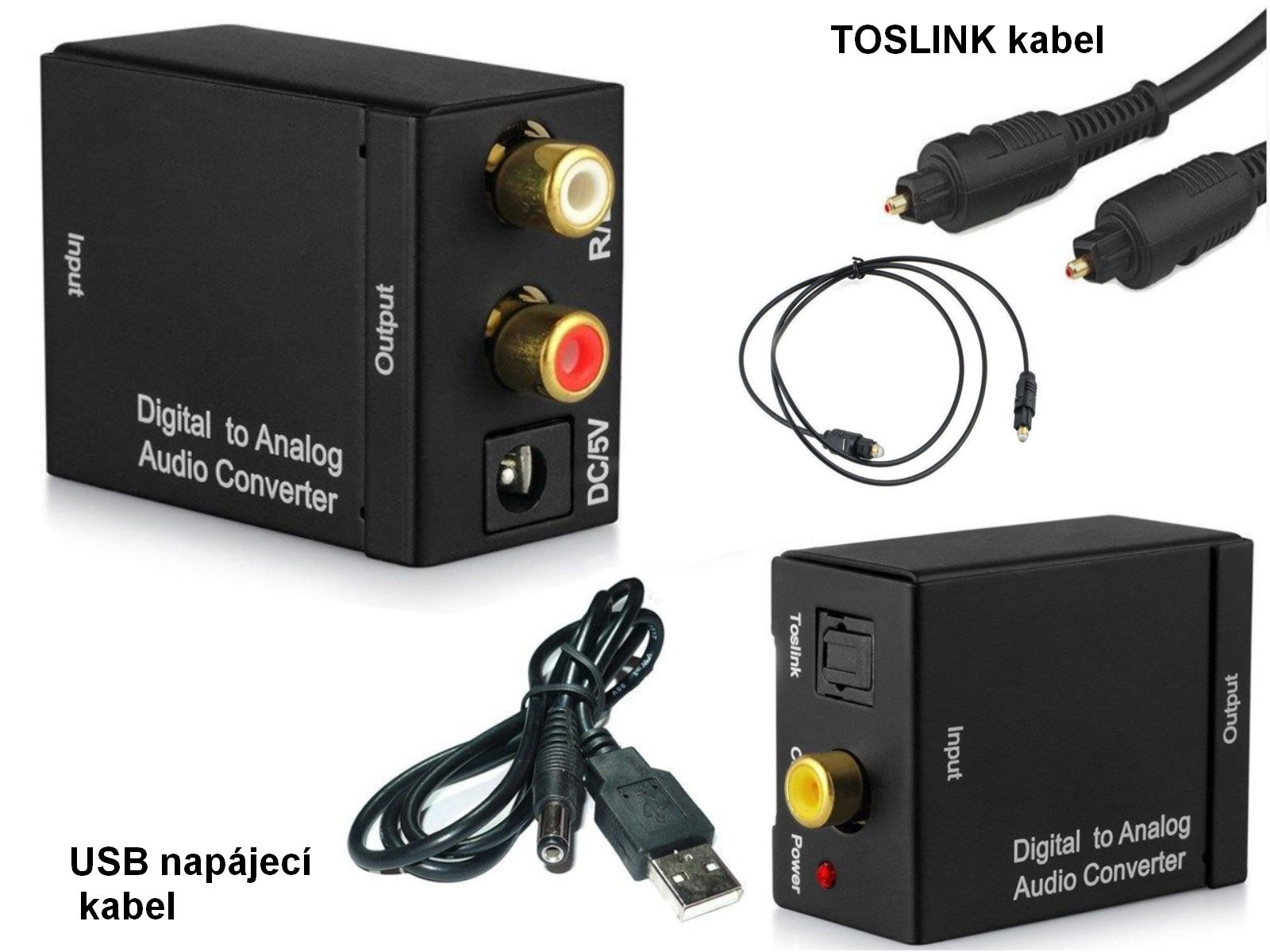Převodník digitálního Audia 1x Toslink / SPDIF >  2x RCA (cinch) konektor