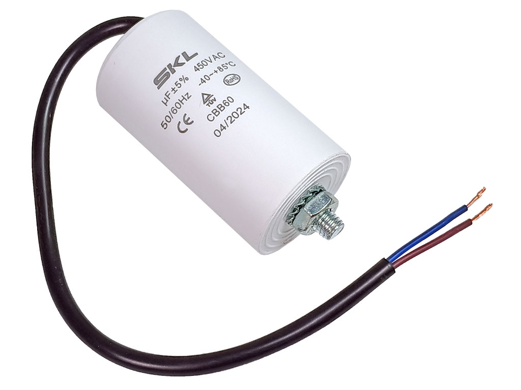 Rozběhový kondenzátor 14.0 uF ( 14.0uf ) 450V 50/60Hz CBB60 SKL, kabel 25cm, motorový běhový kondenzátor