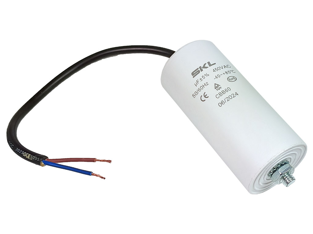 Rozběhový kondenzátor 40.0 uF ( 40uf ) 450V 50/60Hz CBB60 SKL, kabel 25cm, motorový běhový kondenzátor