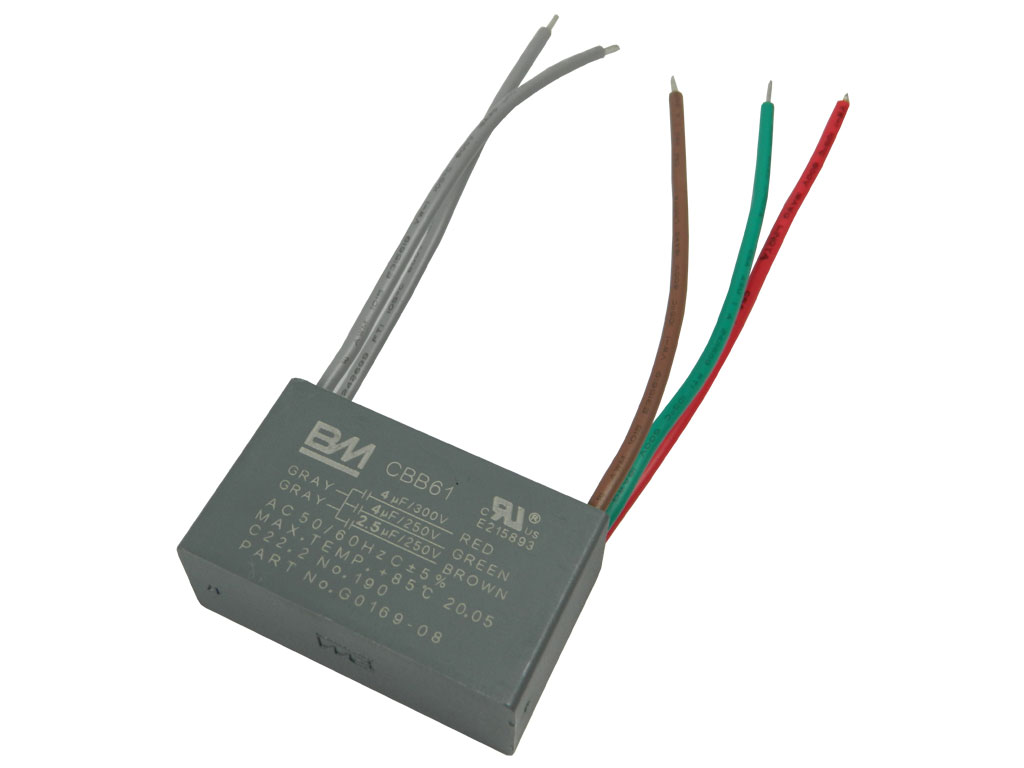 Rozběhový kondenzátor  trojnásobný 2,5uF + 4uF + 4uF/ 250V CBB61, motorový kondenzátor ventilátorů
