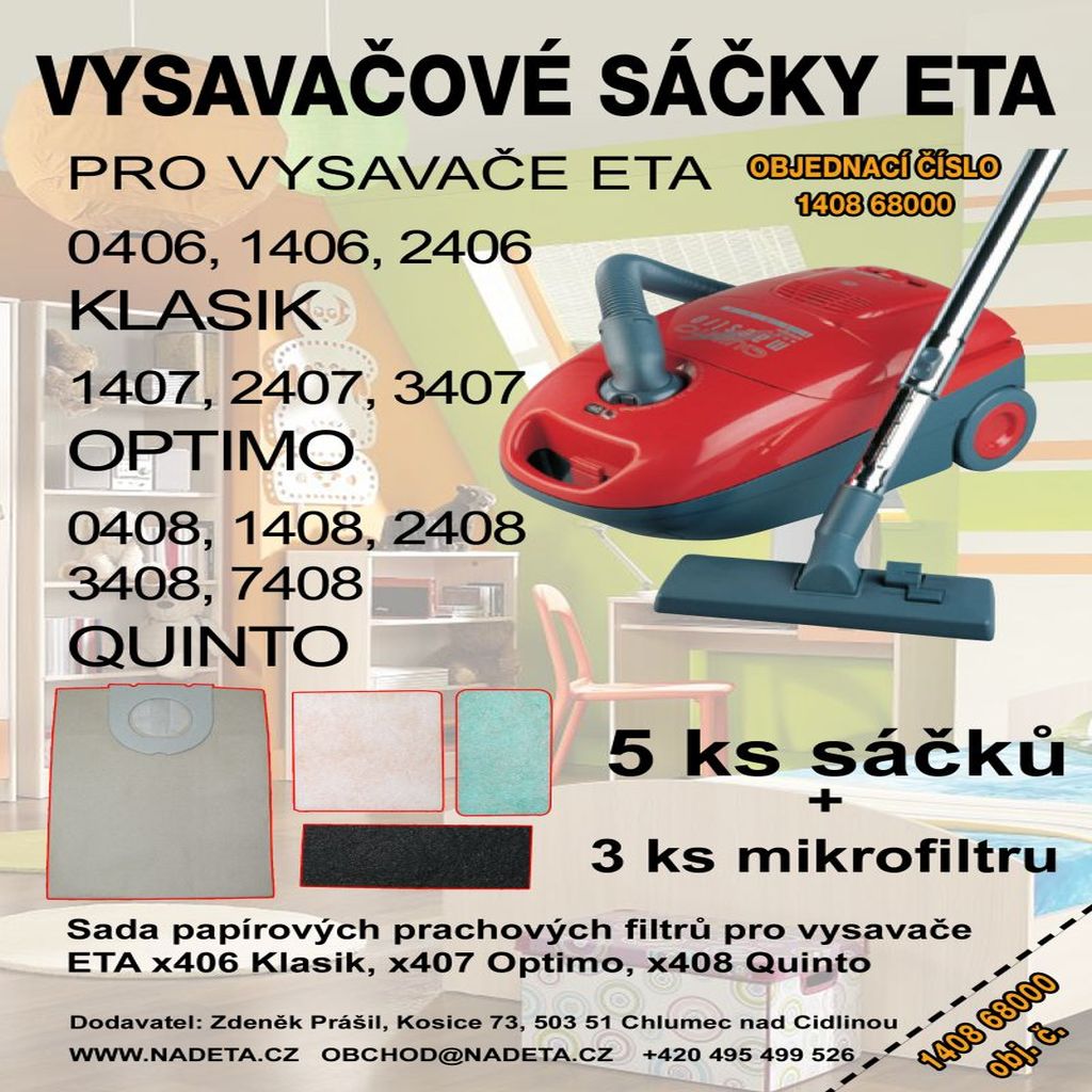 Sáčky do vysavače ETA 0406, x406, x407, x408, 4 ks + mikrofiltr
