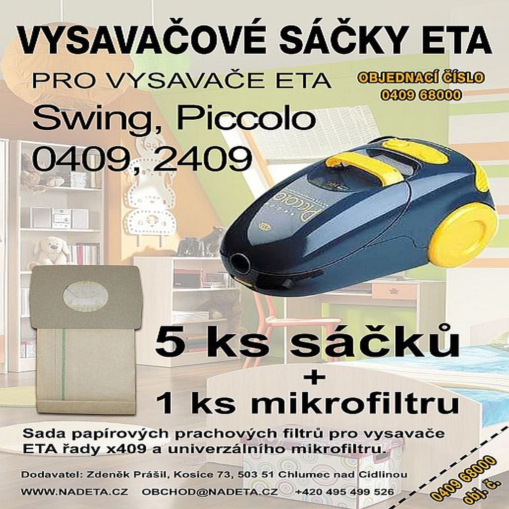 Sáčky do vysavače Eta 0409, 2409, Piccolo, Swing, papírové pytlíky do vysavače sada 5ks + 1ks mikrofiltr do vysavače ( ETA 0409 68000 ) 