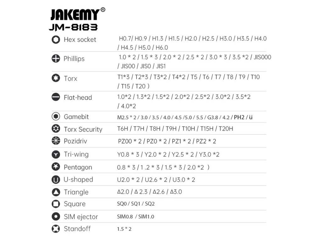 Sada nářadí Jakemy JM-8183, sada bitů, 128 x mikrobit 4mm, 1/6"