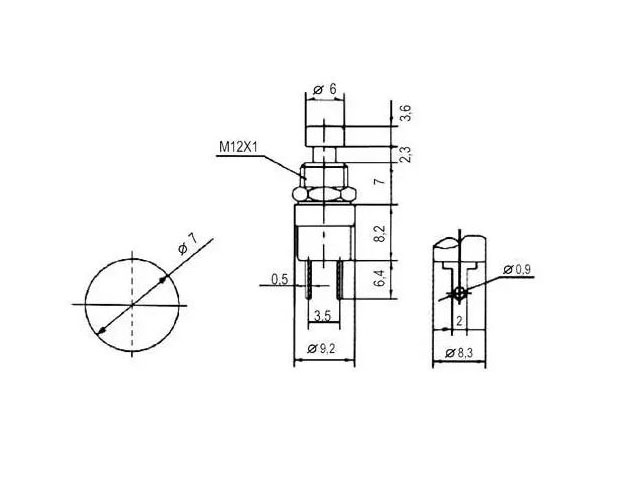 Spínač tlačítkový kulatý OFF-(ON), spínací, malý červený (12V)