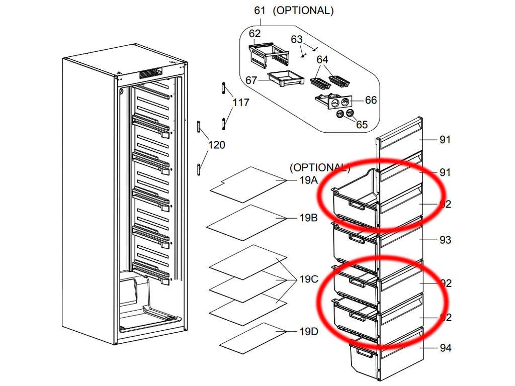 Šuplík mrazáku lednice, střední 42168570 VESTEL, originál
