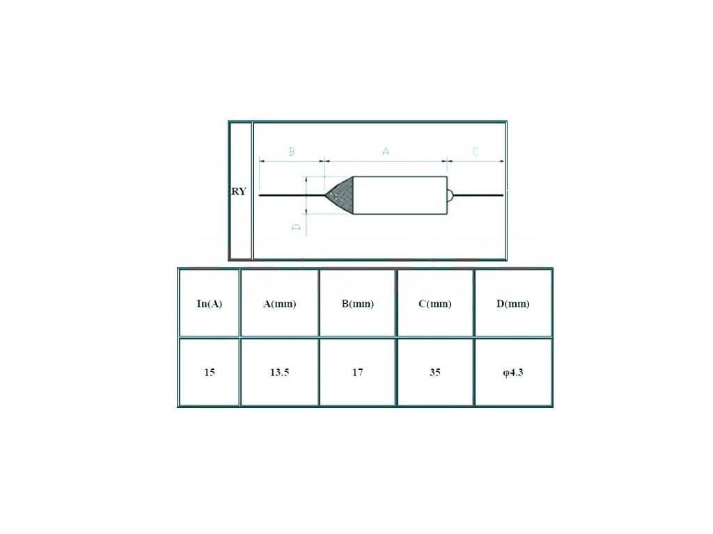 Tepelná pojistka nevratná 167°C 250V 15A, tavná pojistka RY