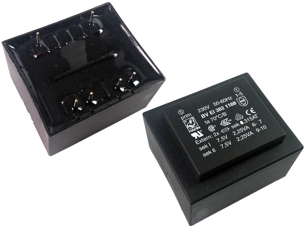 Transformátor síťový do plošného spoje  230 / 2x7.5V - 4.5VA