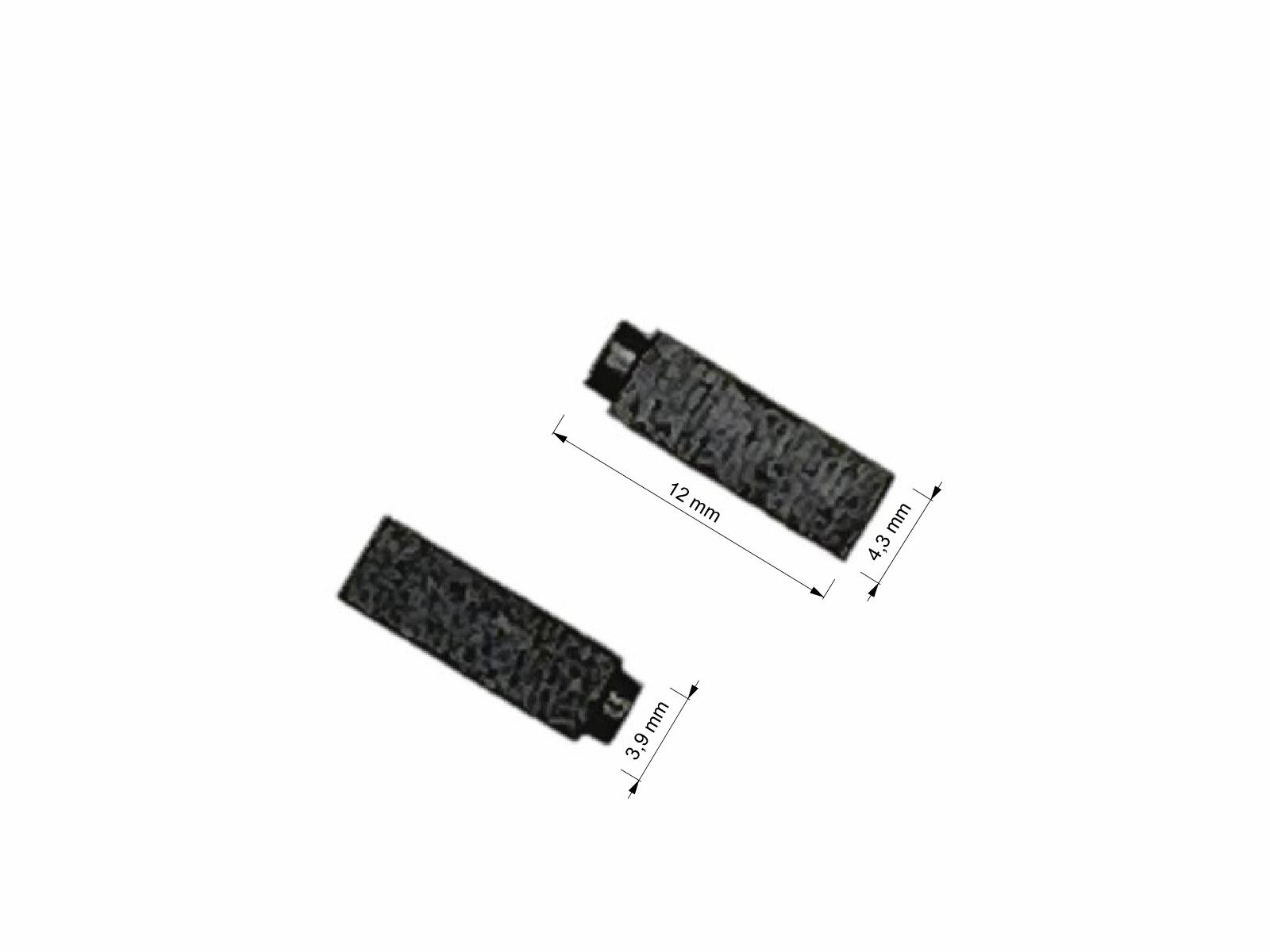 Uhlíky JUKI 2ks, 3,9 x 4,3 x 12,0 mm, s čepem 3,0mm, uhlíky do elektromotorů šicích strojů