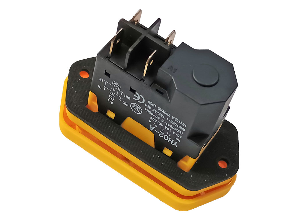 Vypínač, elektromagnetický spínač elektrického nářadí 4-piny žlutý YH02-A / DKLD DZ-6F 4P / KJD17B-C / SSTM-04