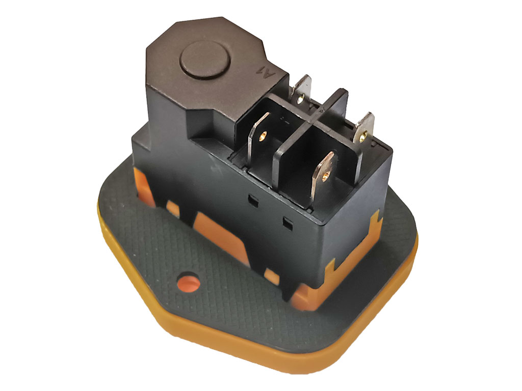 Vypínač, elektromagnetický spínač elektrického nářadí 4-piny žlutý YH02-A / KJD17B / ZCD-02