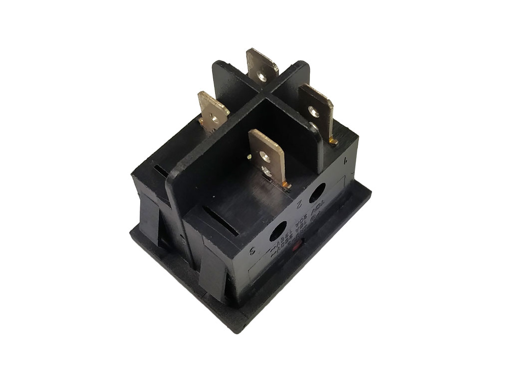 Vypínač kolébkový dvoupólový, 250V / 15A,  WSM 9102L2, červený ON-OFF, FASTON 6,3