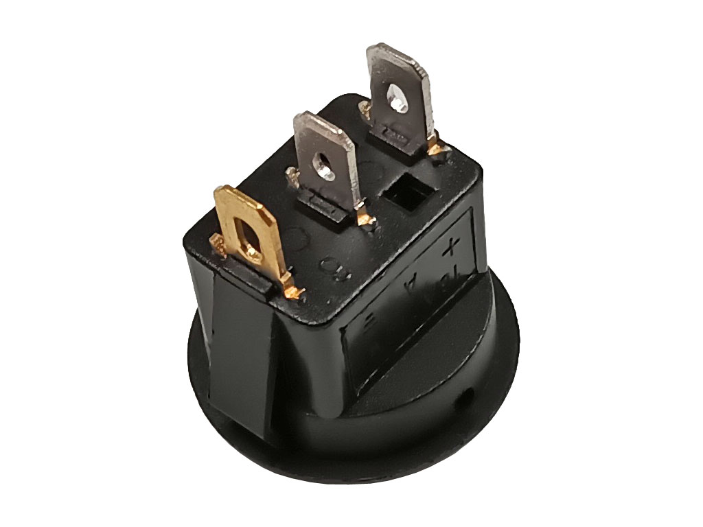 Vypínač kolébkový kulatý, 1 pólový, žlutý, prosvětlený 12V DC / 16A ON-OFF