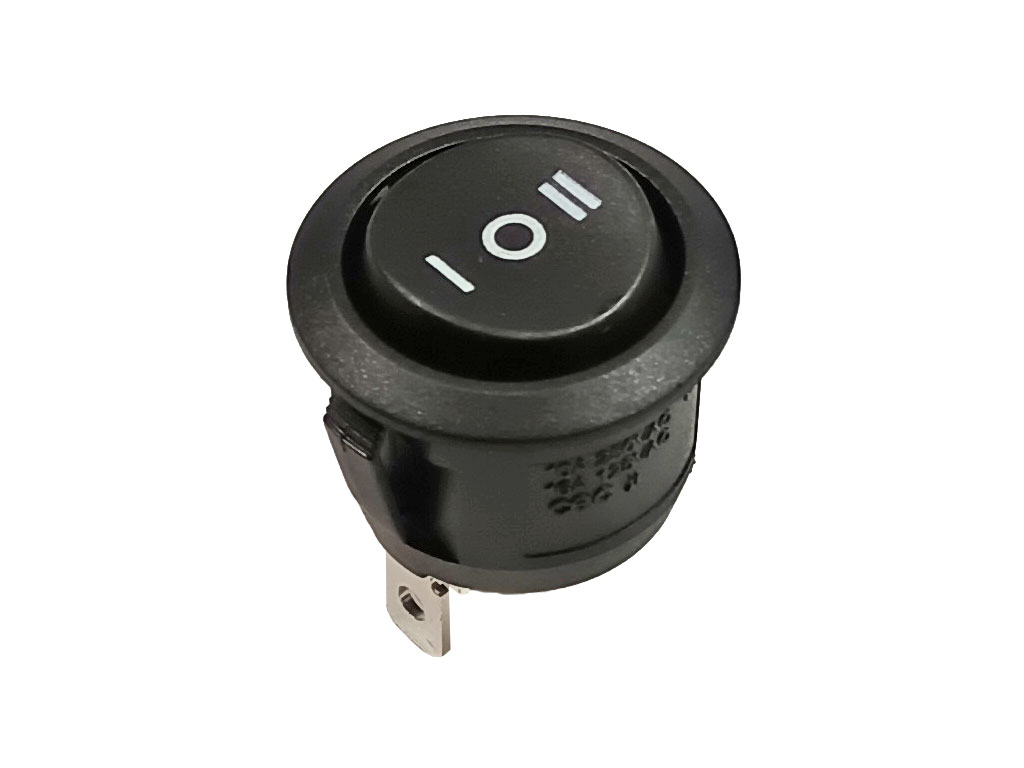 Vypínač kolébkový kulatý R13-112D-BB-7D, černý ON-OFF-ON