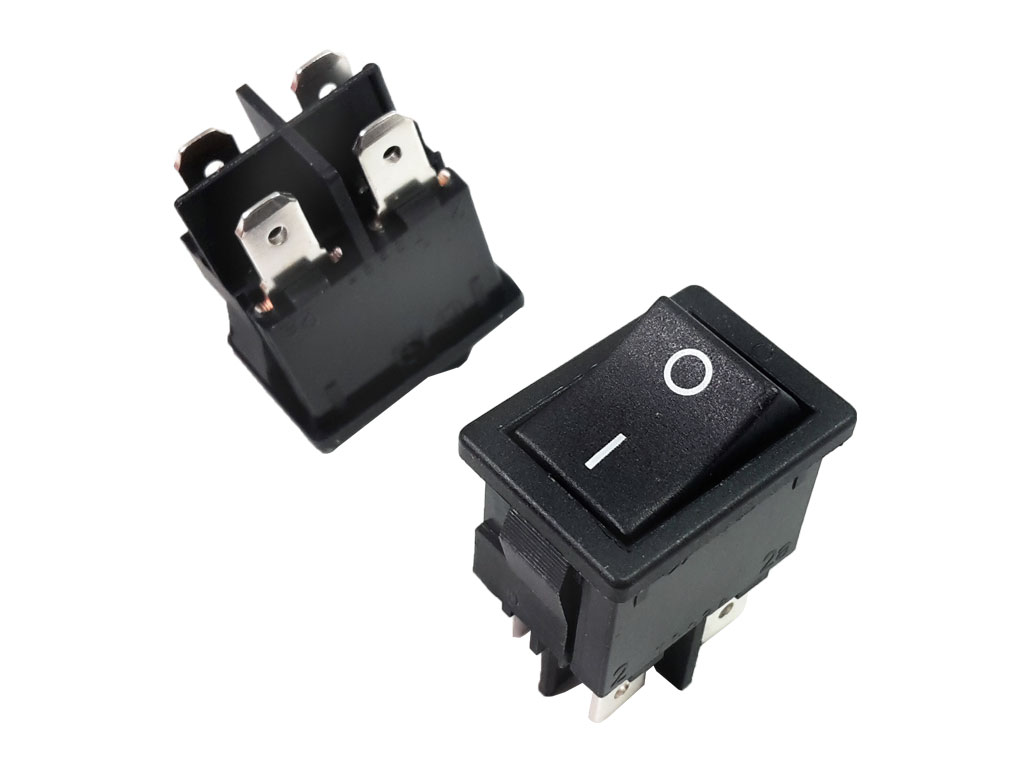 Vypínač kolébkový malý  21x15 mm, dvou pólový, 16A / 250V AC, černý ON-OFF